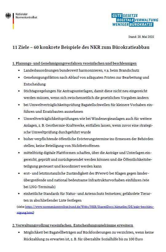 Coverbild des Positionspapiers "11 Ziele – 60 konkrete Beispiele des NKR zum Bürokratieabbau" (Quelle: NKR) Coverbild des Positionspapiers "11 Ziele – 60 konkrete Beispiele des NKR zum Bürokratieabbau"